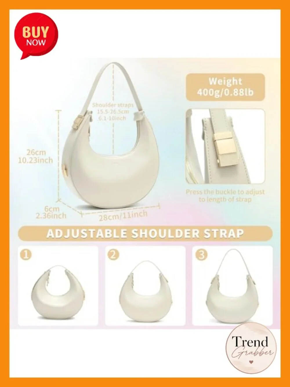 Women's 3-Way Adjustable Strap PU Leather Hobo Shoulder Bag with 2 Zipper